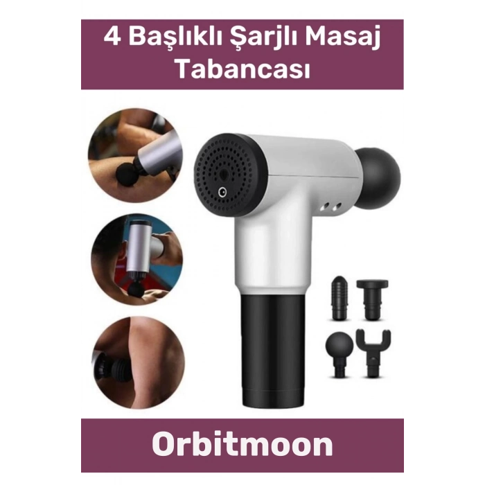 Premium 4 Başlıklı Boyun Bel Sırt Bacak Fısıltı Sesli Hafif Kas Rahatlatıcı Şarjlı Masaj Tabancası