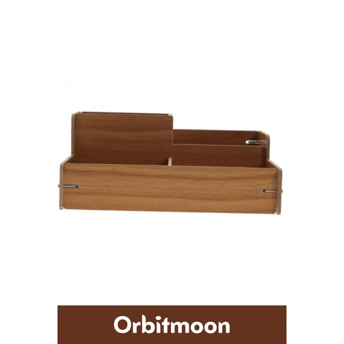 Premium 4 Gözlü Bölmeli Demonte Kalem Makyaj Kırtasiye Malzemesi Ahşap Masaüstü Düzenleyici Kutu