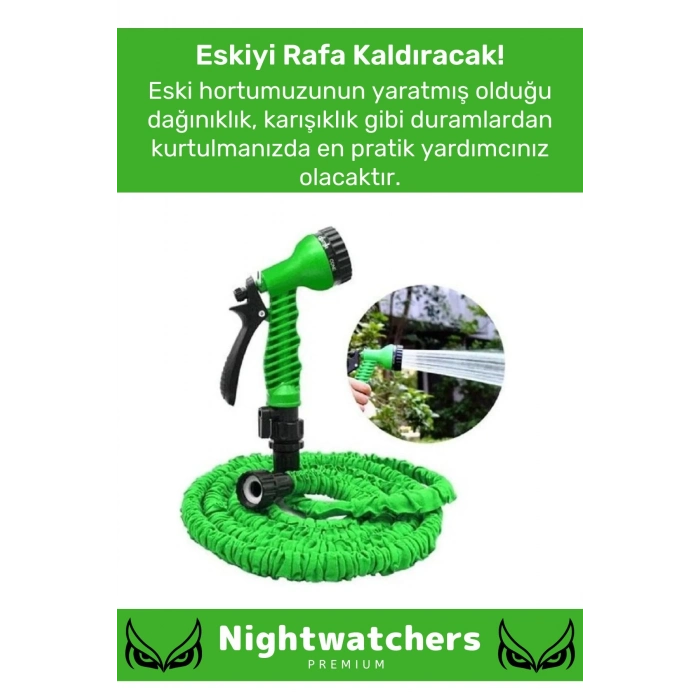 Premium Dolaşmaz Kırılmaz 7 Kademeli Uzayan Bahçe Sulama Araç Yıkama Tabancalı 22,5 Metre Hortum