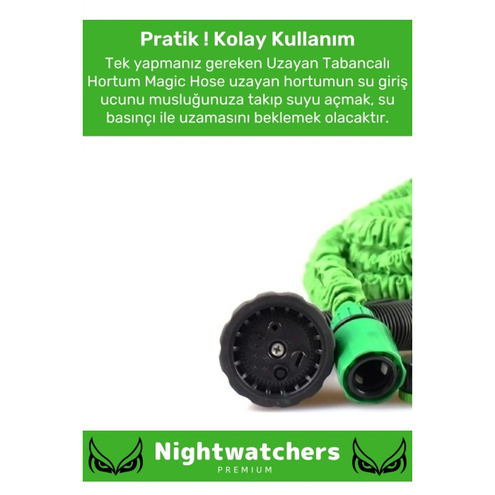 Premium Dolaşmaz Kırılmaz 7 Kademeli Uzayan Bahçe Sulama Araç Yıkama Tabancalı 22,5 Metre Hortum