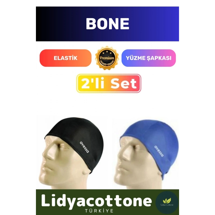 Premium Elastik Yüzme Şapkası Su Geçirmez Silikon Yüzücü Havuz Deniz Bonesi 2li Set