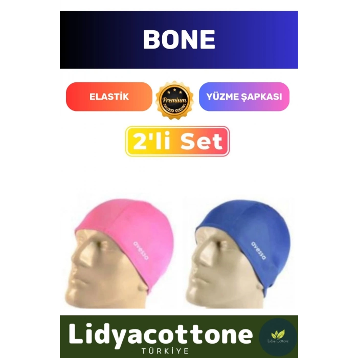 Premium Elastik Yüzme Şapkası Su Geçirmez Silikon Yüzücü Havuz Deniz Bonesi 2li Set