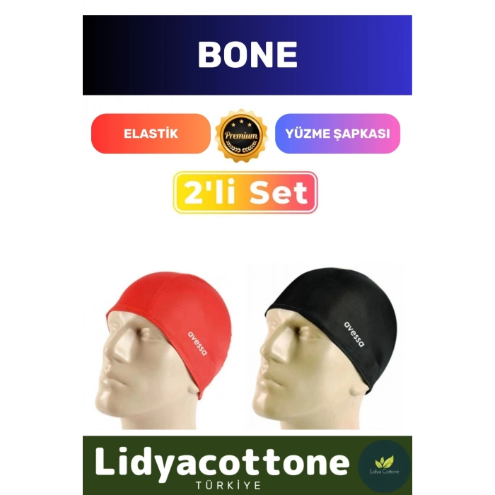 Premium Elastik Yüzme Şapkası Su Geçirmez Silikon Yüzücü Havuz Deniz Bonesi 2li Set