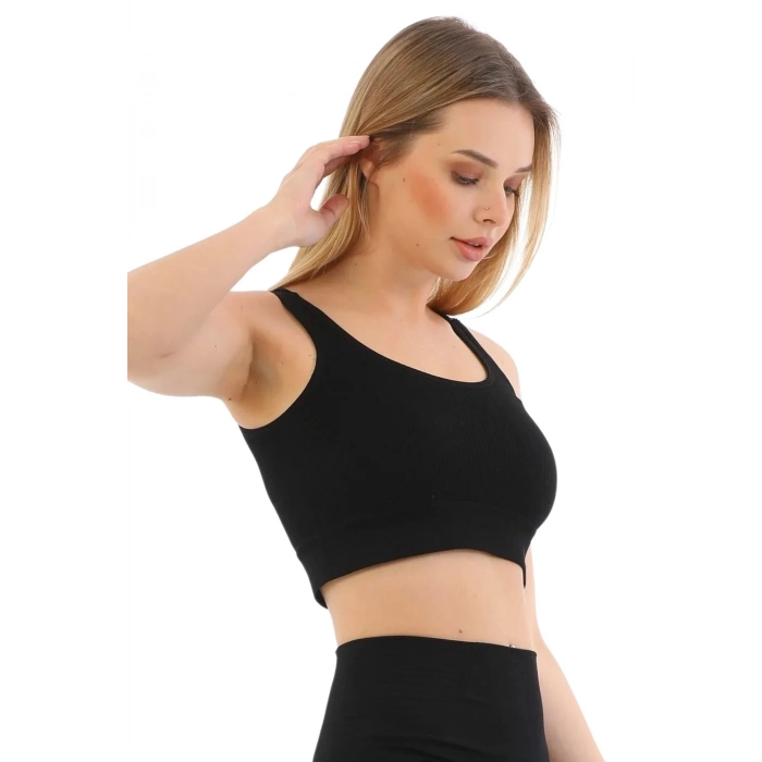 Premium Göğüs Toparlayıcı Sarkma Önleyen Spor Günlük Kalın Askılı Pedli Fitilli Crop Büstiyer