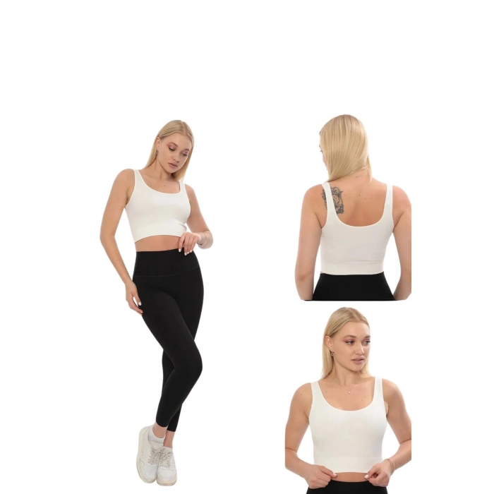 Premium Göğüs Toparlayıcı Sarkma Önleyen Spor Günlük Kalın Askılı Pedli Fitilli Crop Büstiyer