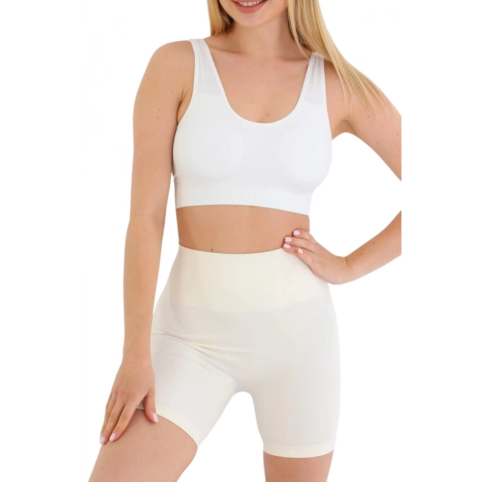 Premium Göğüs Toparlayıcı Sarkma Önleyen Spor Günlük Kalın Askılı Pedli Fitilli Crop Büstiyer