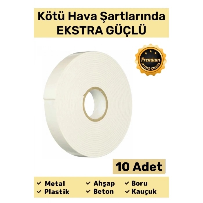Premium Güç Kolay Uygulama Uzun Ömürlü Kuvvetli Yapışkan İz Bırakmaz 10 Adet Çift Taraflı Köpük Bant
