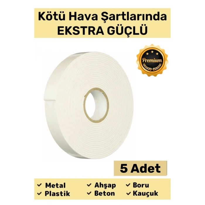 Premium Güç Kolay Uygulanır Uzun Ömürlü Kuvvetli Yapışkan İz Bırakmaz 5 Adet Çift Taraflı Köpük Bant