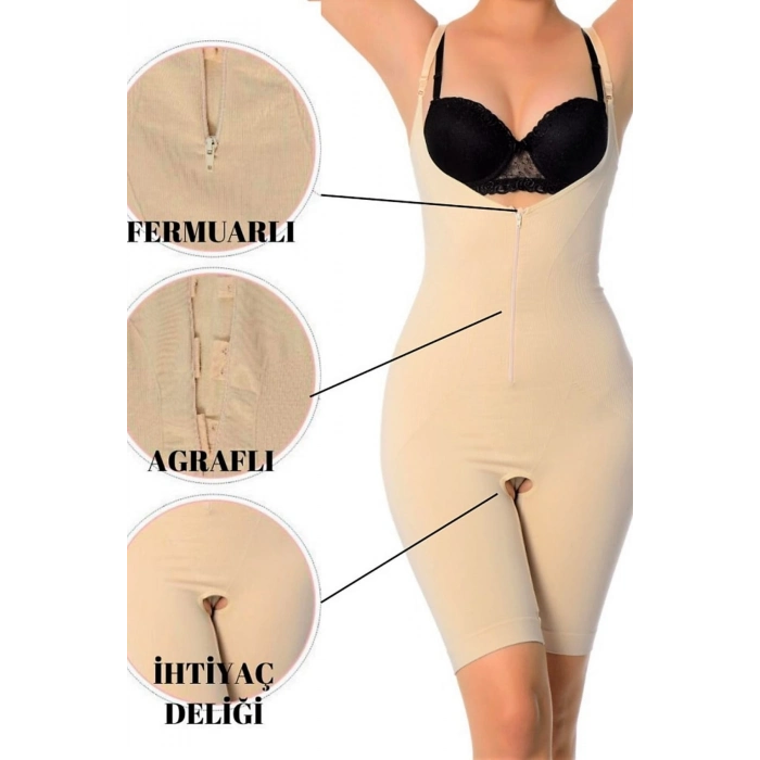 Premium İncelten Askılı Toparlayıcı Sıkılaştırıcı Vücut Şekillendiren Kadın Fermuarlı Tam Boy Korse