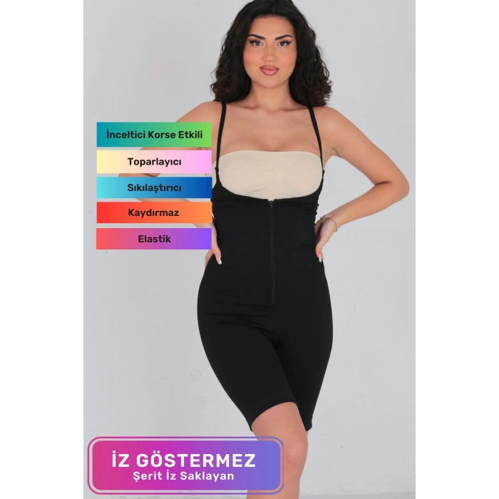 Premium İncelten Askılı Toparlayıcı Sıkılaştırıcı Vücut Şekillendiren Kadın Fermuarlı Tam Boy Korse