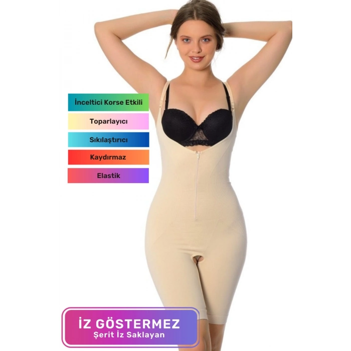 Premium İncelten Askılı Toparlayıcı Sıkılaştırıcı Vücut Şekillendiren Kadın Fermuarlı Tam Boy Korse