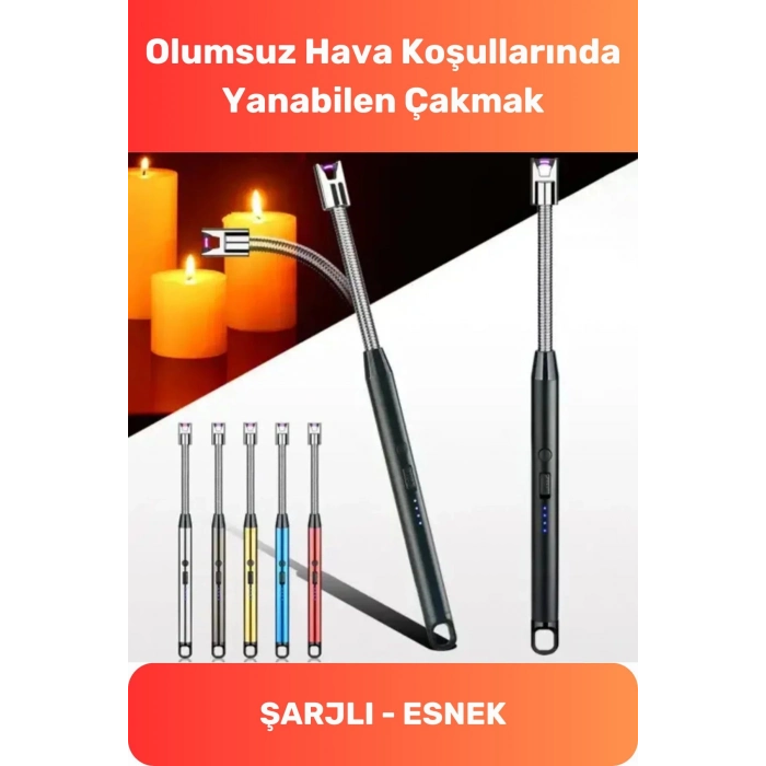 Premium Islak Rüzgar Olumsuz Hava Koşullarında Yanabilen Seyahat Kamp Metal Şarjlı Esnek Çakmak