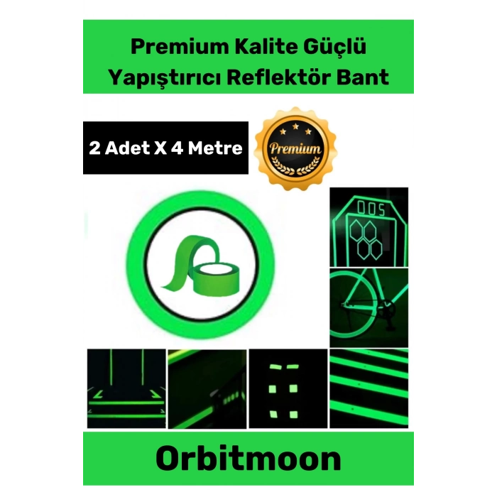 Premium Kendinden Yapışkanlı Fosforlu Karanlıkta Işık Veren Yeşil Şerit 4 Metre Reflektör Bant