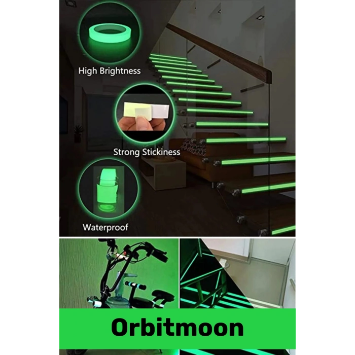 Premium Kendinden Yapışkanlı Fosforlu Karanlıkta Işık Veren Yeşil Şerit 4 Metre Reflektör Bant