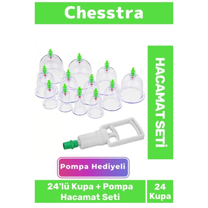 Premium Kupa Parmak Çekme Selülit Çatlak Giderici Vakumlu Masaj Aleti 24lü Kupa + Pompa Hacamat Set