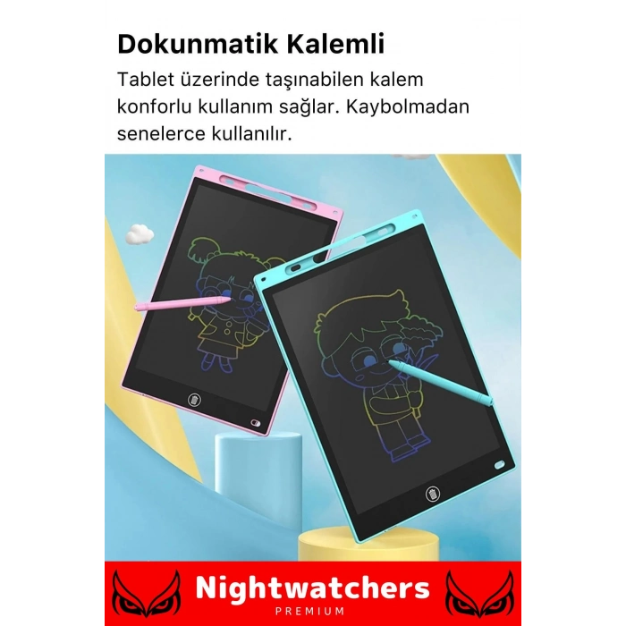 Premium Lcd Ekranlı Kalemli Dijital Çizim Tableti Yazı Tahtası Boyama Resim Akıllı Tablet 12 Inc