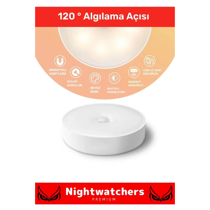 Premium Mıknatıslı 3 Mod Pratik Hareket Sensörlü 8 Ledli Usb Şarjlı Beyaz Işık Gece Lambası - 3 Adet