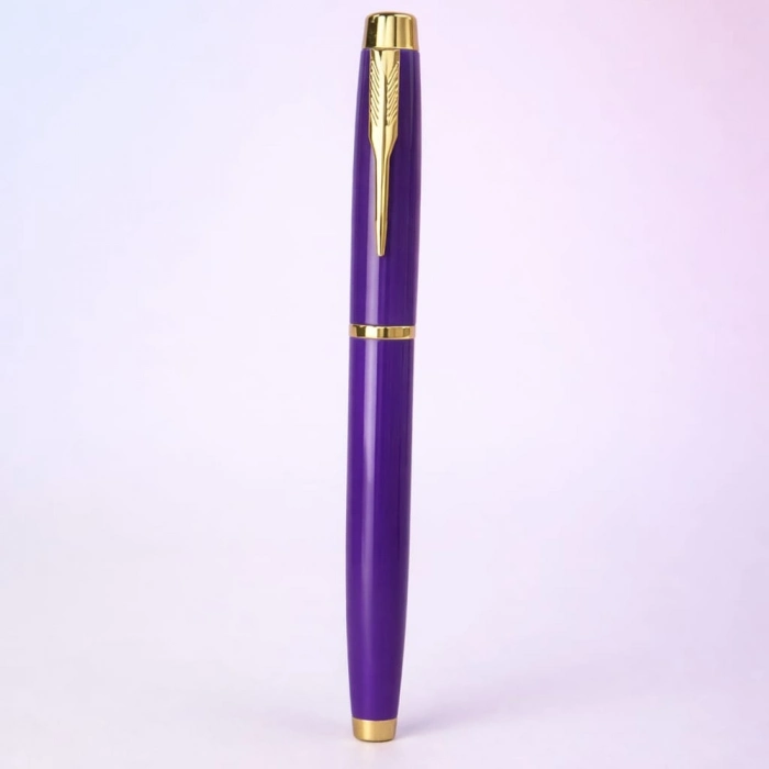 #Kalem Lazer Baskı Promosyon Hediye Lüks Ofis İmza Kalemi Altın Premium Mor Metal Roller Kalem