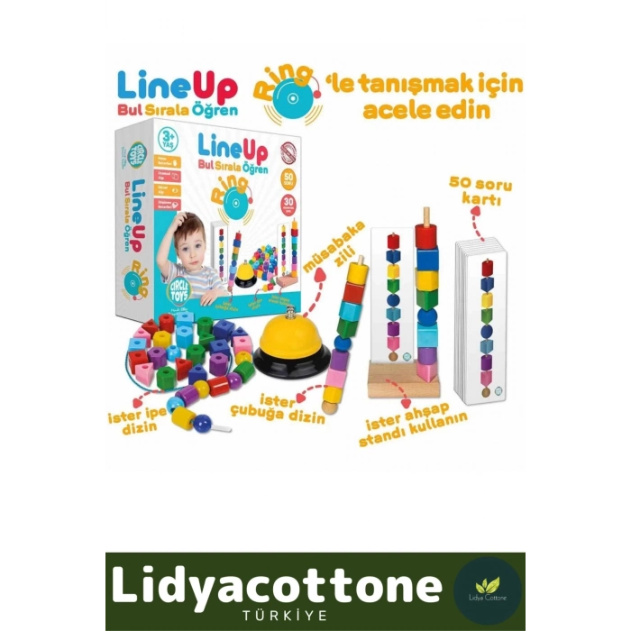 Premium Motor Becerileri Görsel Algıları Geliştiren Dikkat Sağlayan İpe Çubuğa Boncuk Dizme Oyunu