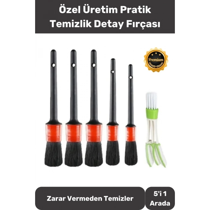 Premium Oto Uyumlu Araç Detaylı Temizlik Fırçası-5+1 Oto Araba Yıkama Klima Temizleme Fırçası