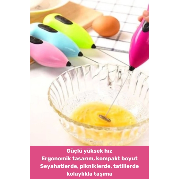 Premium Portatif Çelik Uçlu Kahve Sos Krema Mama Süt Köpürtücü Yumurta Çırpıcı Pilli Mini Mikser