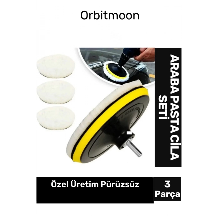 Premium Pürüzsüz Parlatıcı Etkili Yüzey Sağlayan 3 Yün Keçeli Pasta Cila Başlıklı Araba Seti