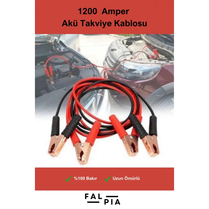 Premium Seri %100 Bakır Kalın Kablo 1200 Amper Güçlü Araç Oto Akü Takviye Hızlı Şarj Kablosu 1 Adet