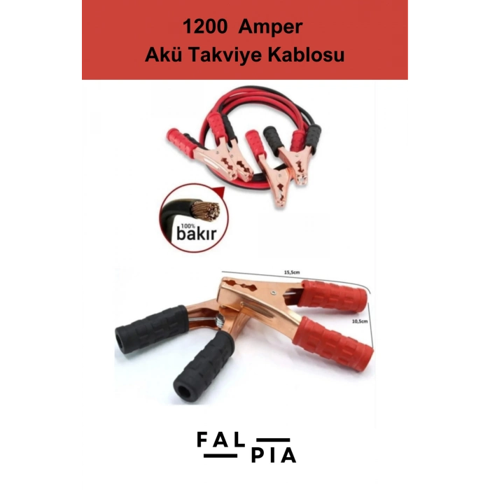 Premium Seri %100 Bakır Kalın Kablo 1200 Amper Güçlü Araç Oto Akü Takviye Hızlı Şarj Kablosu 1 Adet