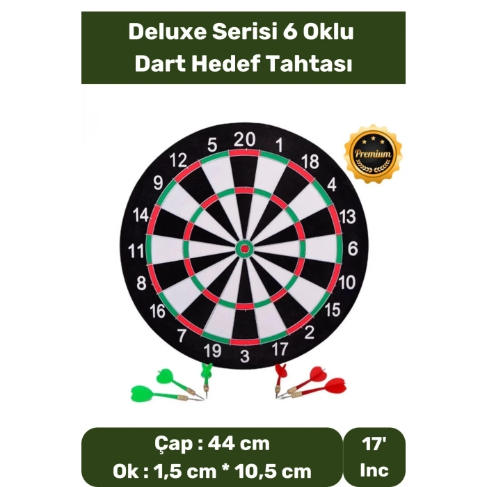 Premium Seri büyük Boy Dart Seti Kaliteli 17 Iç Dış 44 Cm 6 Ok Dart Ahşap Hedef Tahtası