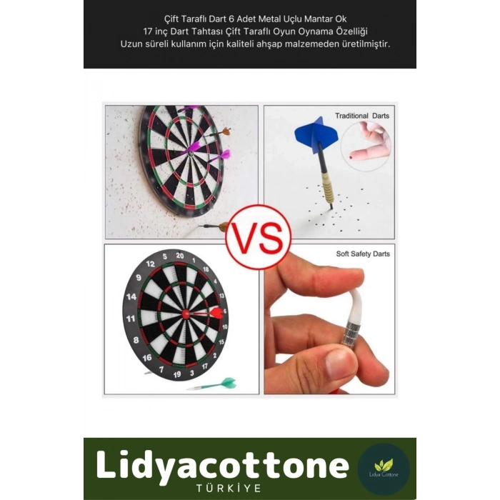 Premium Seri büyük Boy Dart Seti Kaliteli 17 Iç Dış 44 Cm 6 Ok Dart Ahşap Hedef Tahtası