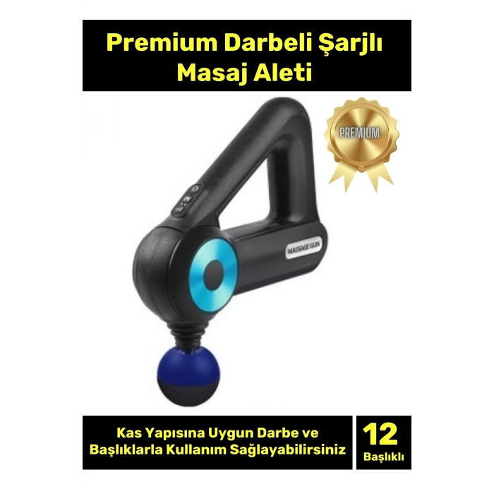 Premium Seri Darbeli Şarjlı 12 Başlıklı Etkili Sessiz Kablosuz Kullanışlı Kolay Pratik Masaj Aleti