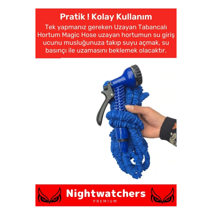 Premium Seri Dolaşmaz Kırılmaz 7 Kademeli Uzayan Bahçe Sulama Araç Yıkama Tabancalı 30 Metre Hortum
