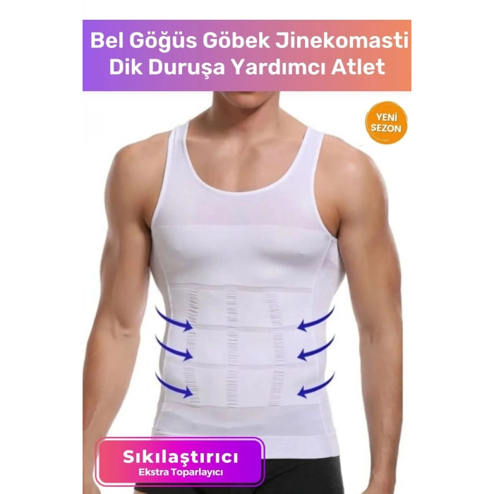 Premium Seri Korseli Erkek Beyaz Atlet Ekstra Toparlayıcı İnceltici Etkili Dik Duruşa Yardımcı