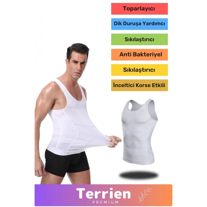 Premium Seri Korseli Erkek Beyaz Atlet Ekstra Toparlayıcı İnceltici Etkili Dik Duruşa Yardımcı