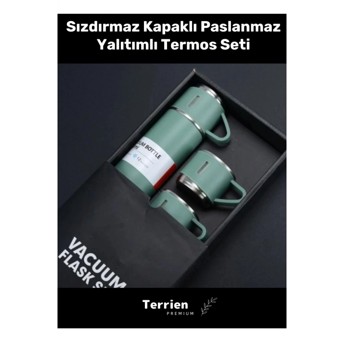 Premium Seri Özel Üretim Kaydırmaz Taban Paslanmaz 2 Katmanlı Çelik Bardaklı Yalıtımlı Termos Seti
