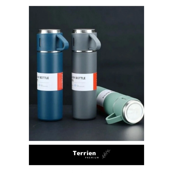 Premium Seri Özel Üretim Kaydırmaz Taban Paslanmaz 2 Katmanlı Çelik Bardaklı Yalıtımlı Termos Seti