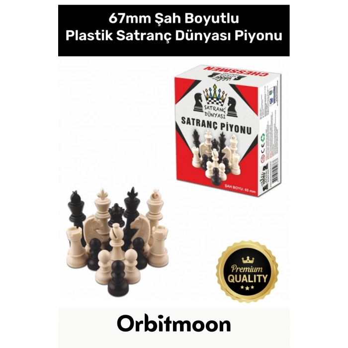 Premium Seri Şah Boyu 67mm Eksik Takımı Tamamlama Uyumlu Orta Plastik Satranç Dünyası Piyonu
