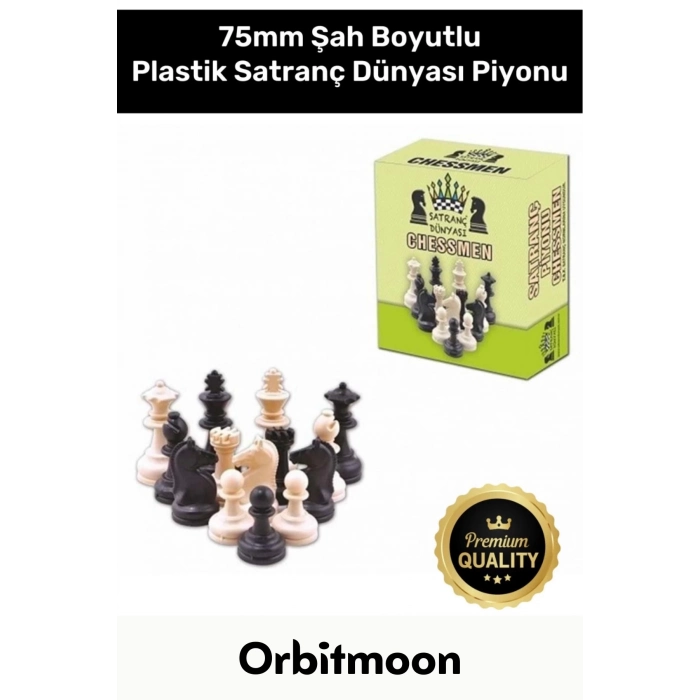 Premium Seri Şah Boyu 75mm Eksik Takımı Tamamlama Uyumlu Orta Plastik Satranç Dünyası Piyonu