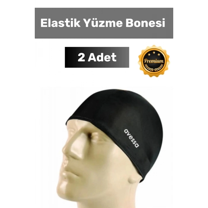 Premium Seri Silikon Su Geçirmez Havuz Deniz Bonesi Yüzücü Elastik Yüzme Şapkası 2li Set