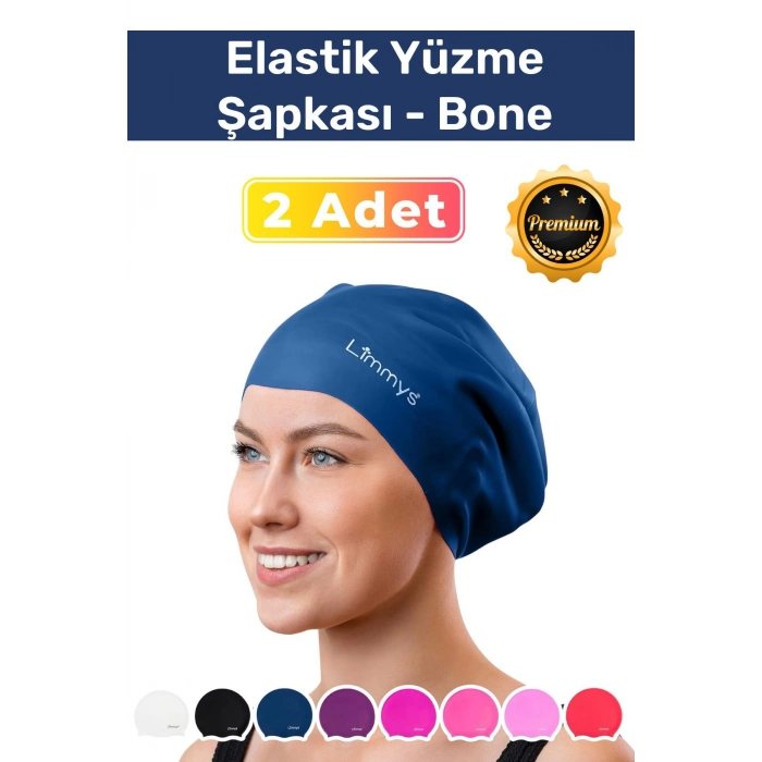 Premium Seri Su Geçirmez Silikon Yüzücü Havuz Deniz Bonesi Elastik Yüzme Şapkası 2li Set