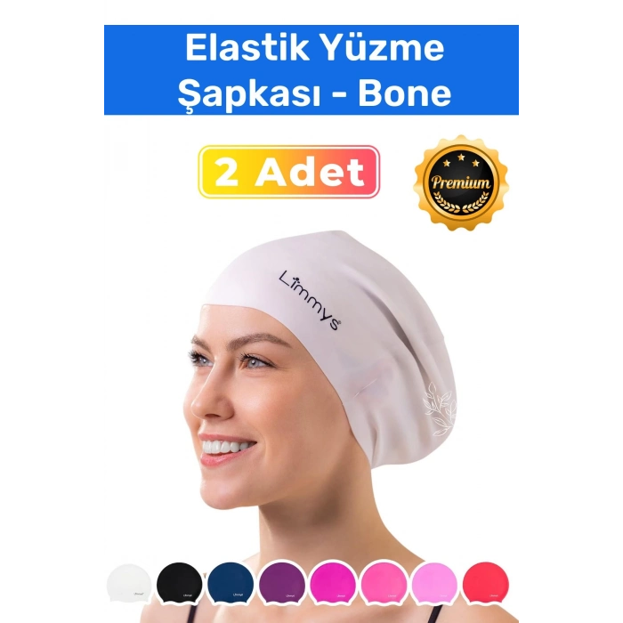 Premium Seri Su Geçirmez Silikon Yüzücü Havuz Deniz Bonesi Elastik Yüzme Şapkası 2li Set