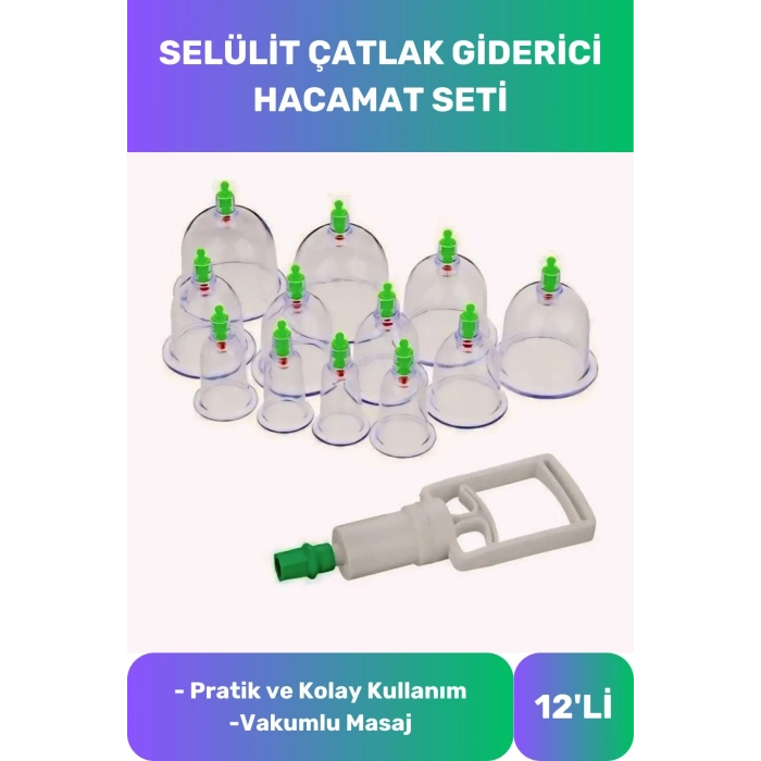 Premium Series Hacamat Seti Selülit Çatlak Giderici Vakumlu Masaj Aleti 12li Kupa