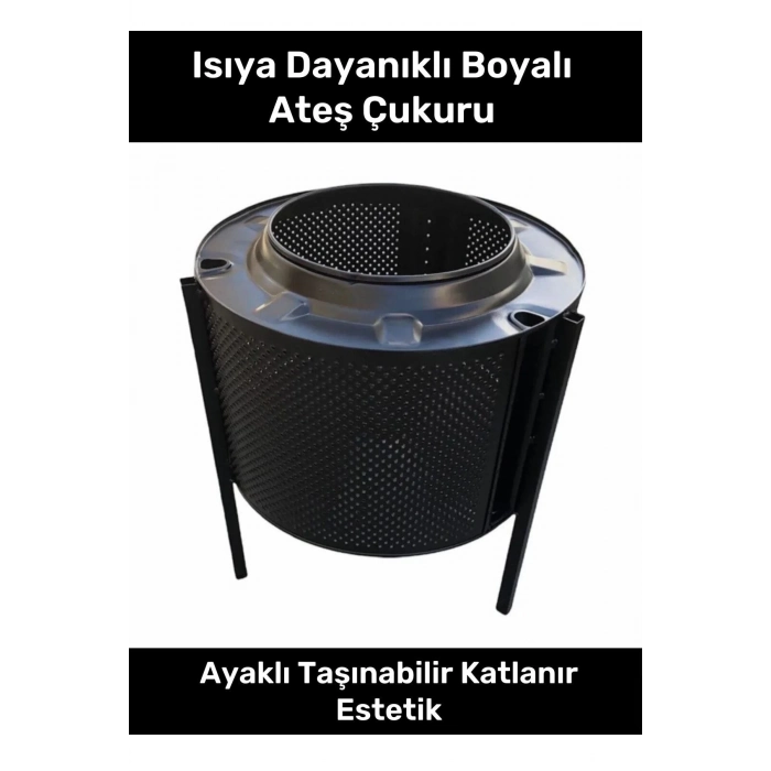 Premium Serisi Taşınabilir Katlanır Estetik Şık Isıya Dayanıklı Boyalı Ayaklı Siyah Ateş Çukuru