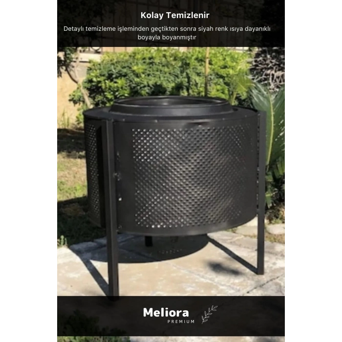 Premium Serisi Taşınabilir Katlanır Estetik Şık Isıya Dayanıklı Boyalı Ayaklı Siyah Ateş Çukuru