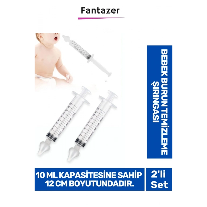 Premium Silikon Uçlu 10ml Kapasiteli 12 cm Uzunluk 2li Bebek Burun Temizleme Şırıngası Aspiratörü