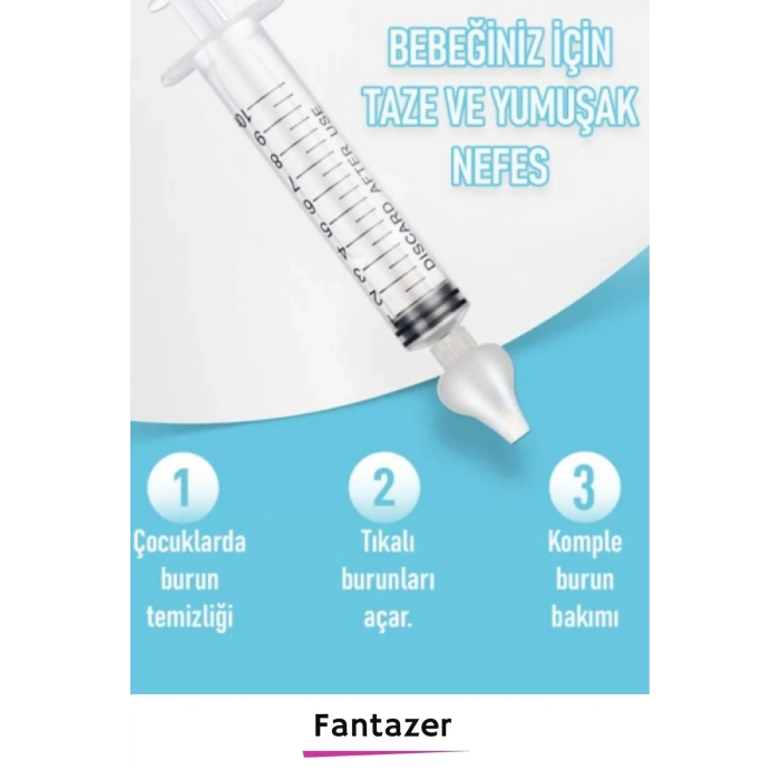 Premium Silikon Uçlu 10ml Kapasiteli 12 cm Uzunluk 2li Bebek Burun Temizleme Şırıngası Aspiratörü