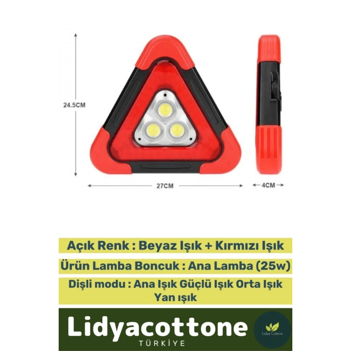 Premium Su Geçirmez 3 Ledli Solar Üçgen Reflektör Güneş Enerjili Refluj Araba Oto Lambası