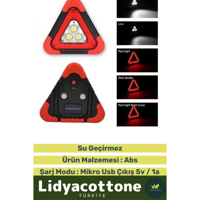 Premium Su Geçirmez 3 Ledli Solar Üçgen Reflektör Güneş Enerjili Refluj Araba Oto Lambası