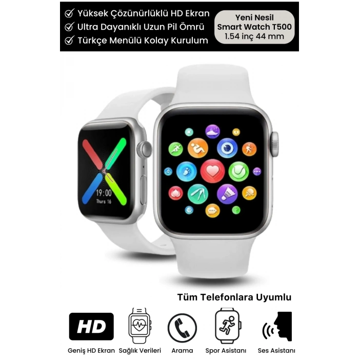 Premium T500 Plus Ips Ekran Spor Sağlık Sensörlü Ios Android Uyumlu Tansiyon Nabız Ölçer Akıllı Saat