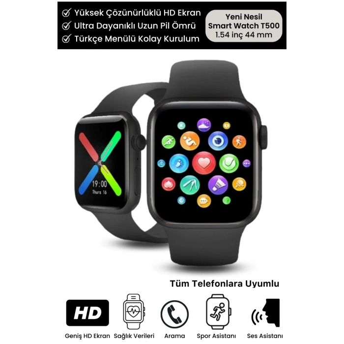 Premium T500 Plus Ips Ekran Spor Sağlık Sensörlü Ios Android Uyumlu Tansiyon Nabız Ölçer Akıllı Saat